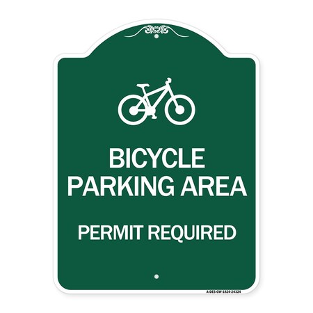 Signmission Bicycle Parking Area-Permit Required W/ Graphic, Green & White Alum Sign, 18" x 24", GW-1824-24324 A-DES-GW-1824-24324
